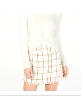 Leyden Monroe Plaid Printed Mini Skirt Size Small Ivory Tan Checked Academia NWT